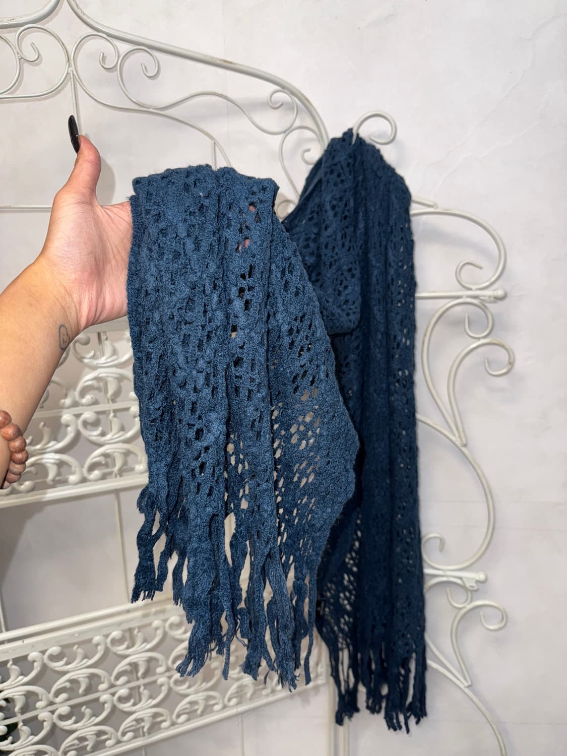 Mila Schön navy grunge net knit muffler 상품이미지3
