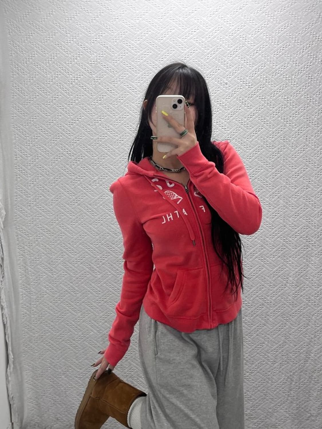 아베크롬비 Y2K 00's 오렌지 코랄 약기모 후드집업 M C07423 상품이미지1