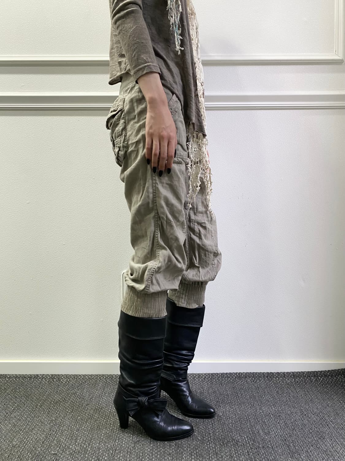 2000s Girl Ribbon Detail High Leather Bo 상품이미지7