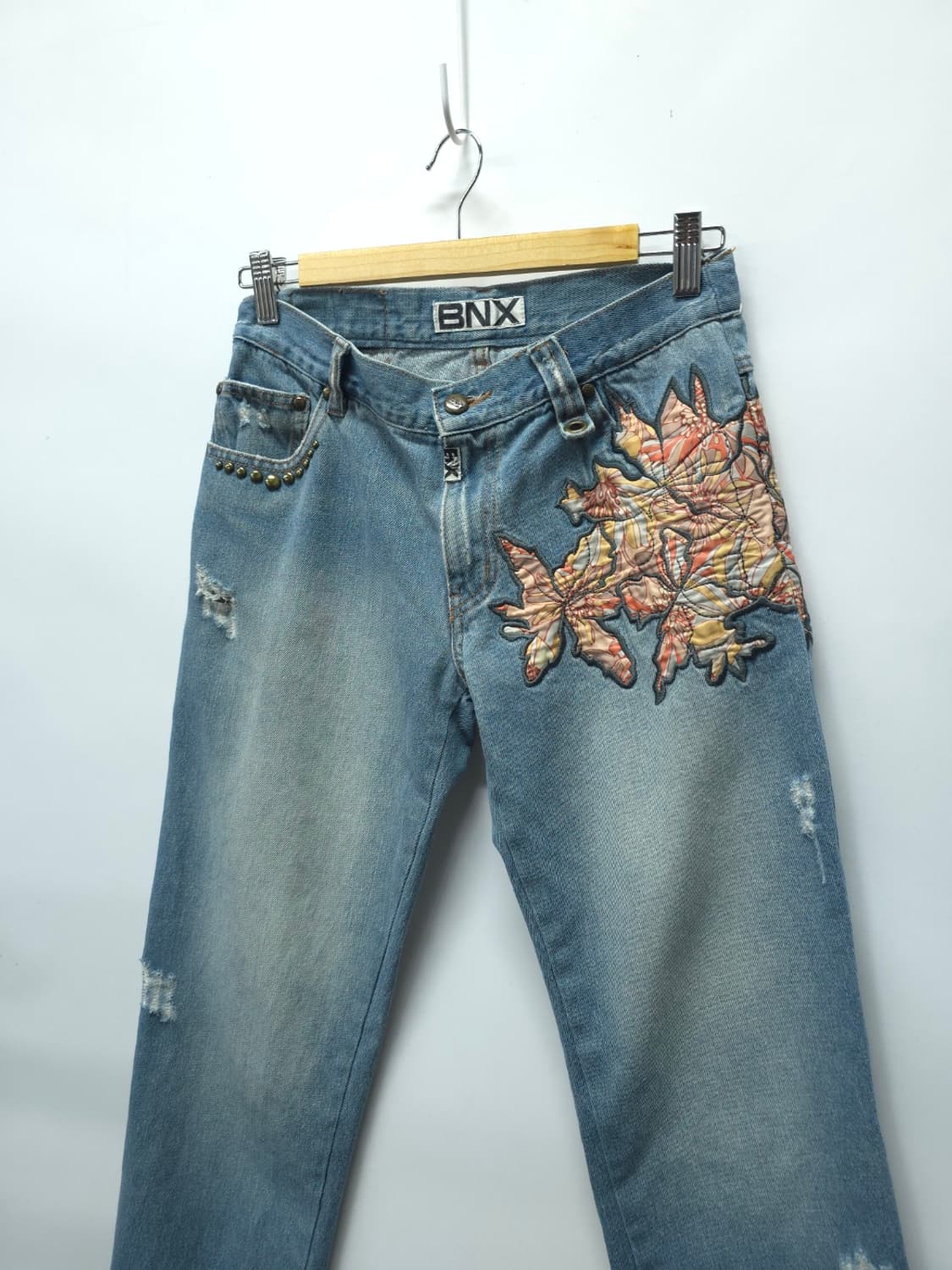 ​BNX 여성 빈티지 Y2K 패치워크 스터드 데님 팬츠 (27) 상품이미지2