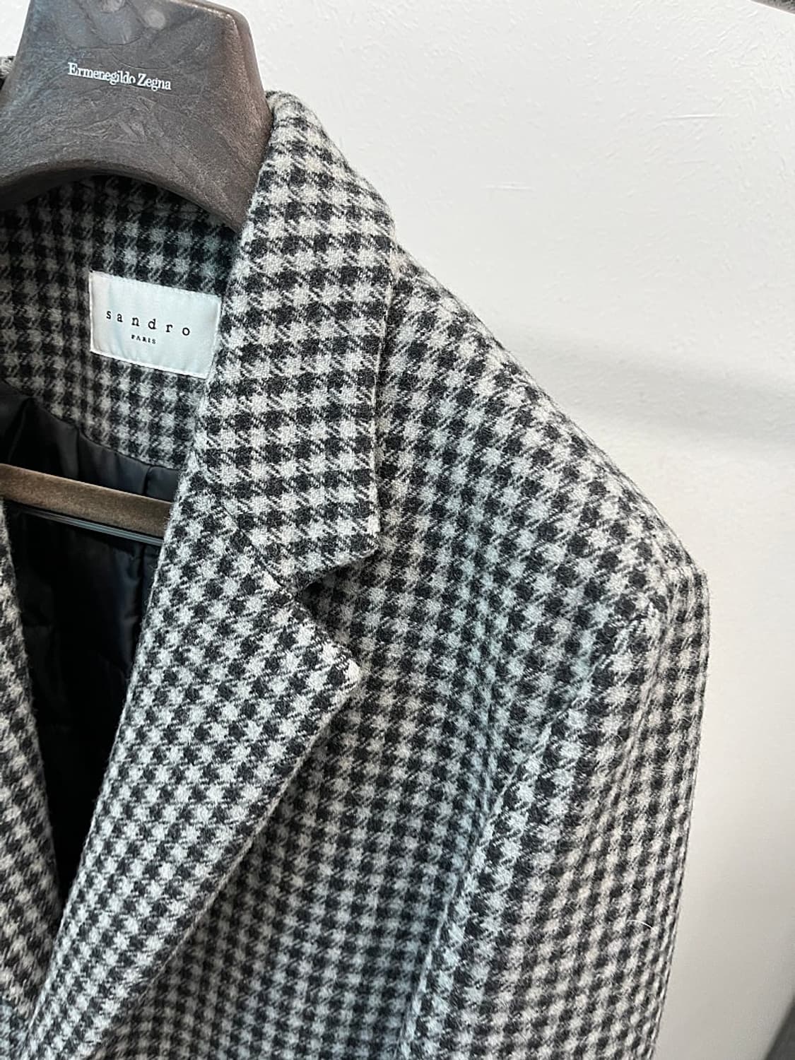 100) 산드로 구스 체크 울코트  상품이미지2