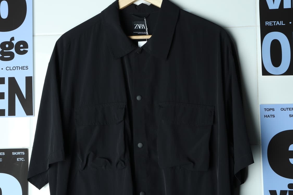 (XL-2XL) 자라 반팔 카라 티셔츠 블랙 테크웨어 우븐-H31876 상품이미지3