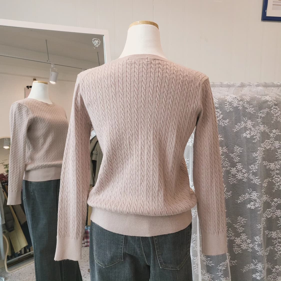 Global work 핑크베이지 케이블 니트 상품이미지9