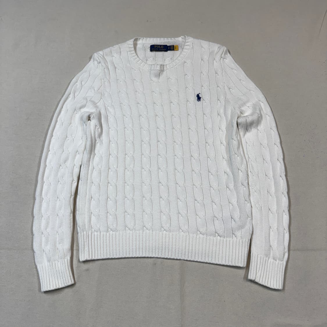 S) 폴로 랄프로렌 케이블 꽈배기 라운드넥 니트 화이트 상품이미지1