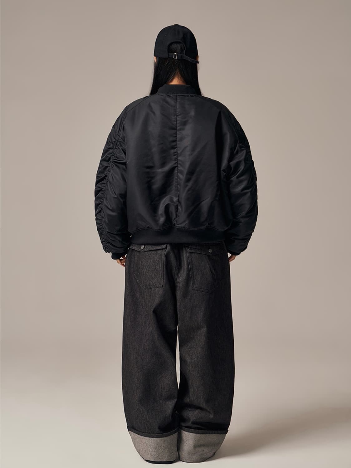 아이돈워너셀 plane shirring ma-1 마원자켓 블랙 사이즈1 상품이미지5