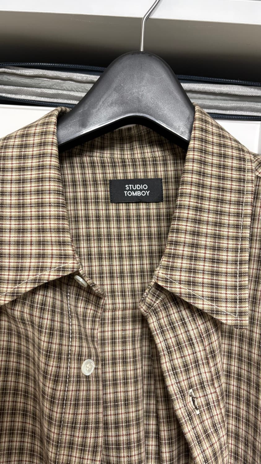[M] 스튜디오톰보이 레귤러핏 스몰 체크 셔츠 카키 상품이미지3
