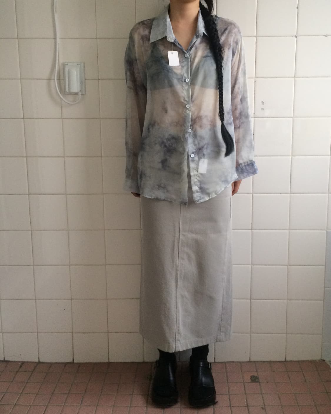 Dyed printing see through shirt 상품이미지1