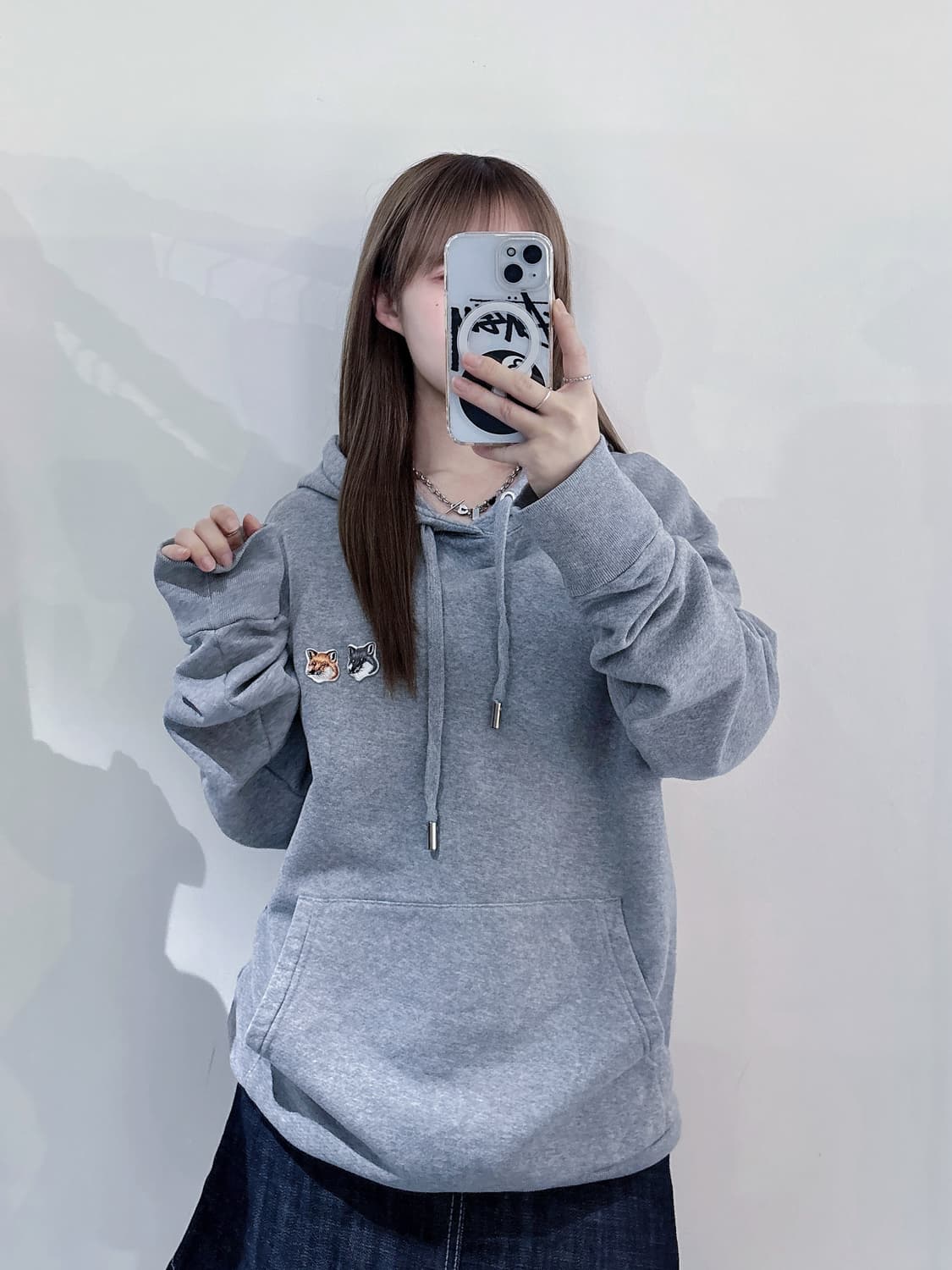 메종키츠네 더블폭스 그레이 후드 상품이미지2