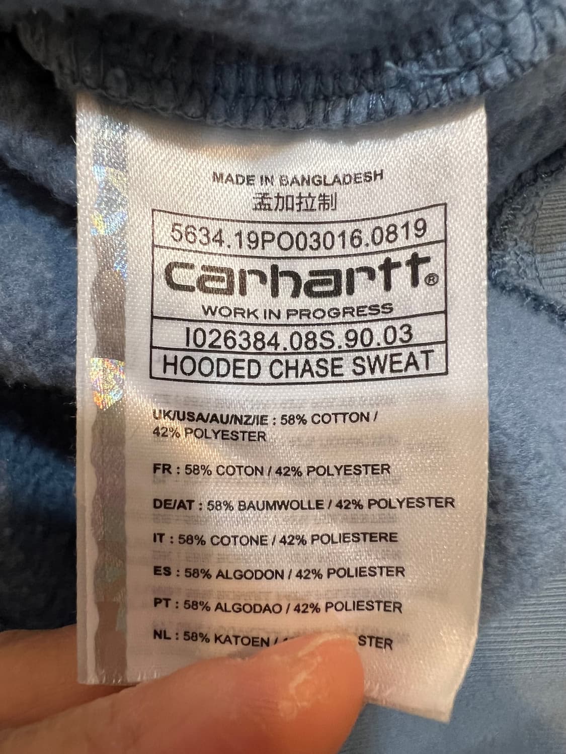 칼하트 남성 인디블루 후드티셔츠 코튼티셔츠 상품이미지7