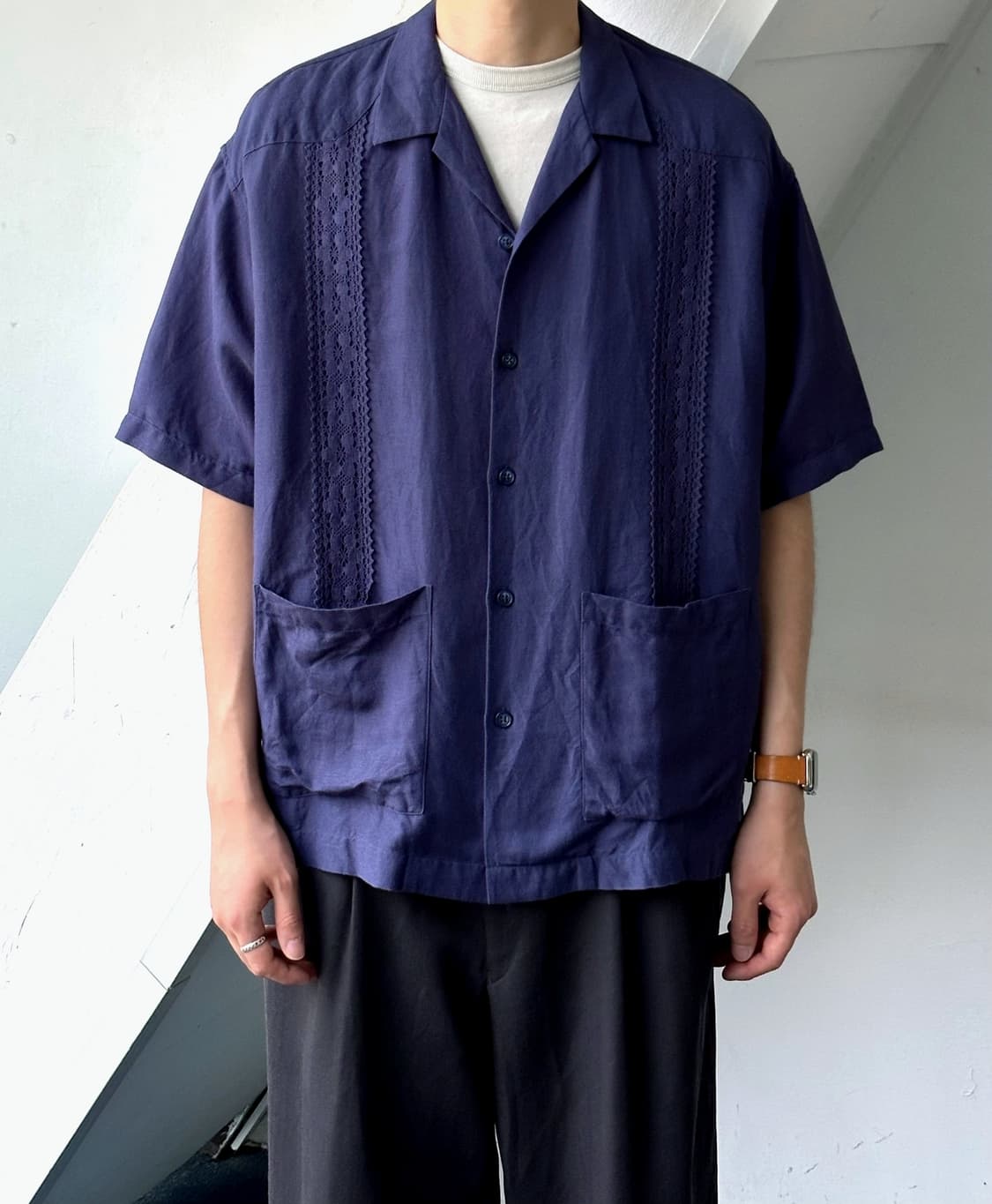 Natural linen rayon guayabera shirt 상품이미지8