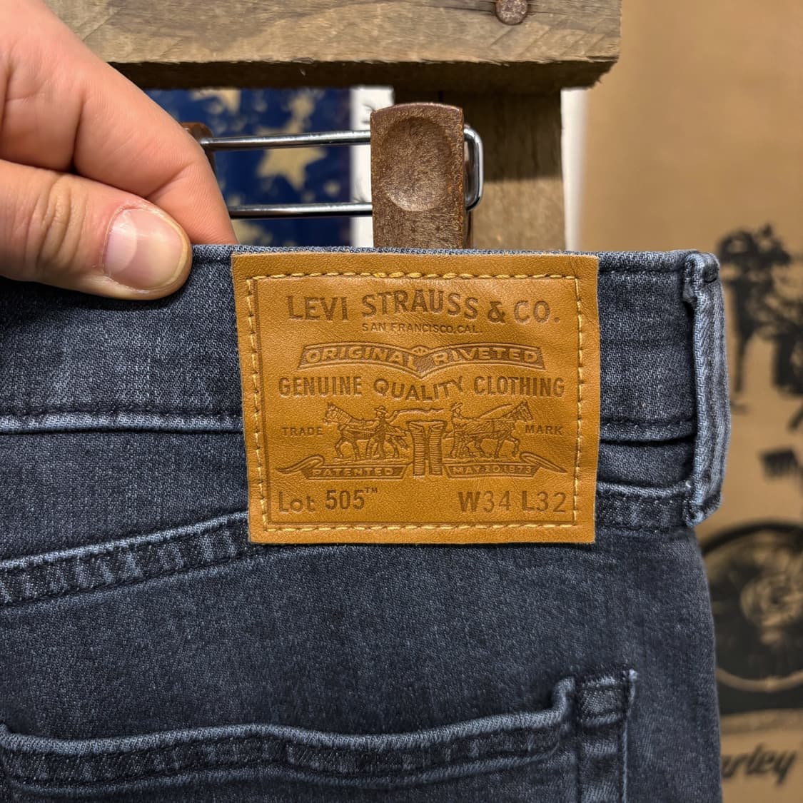  현행 리바이스 505 레더탭 유드즈페이드 블루블랙 데님팬츠 N392 상품이미지6