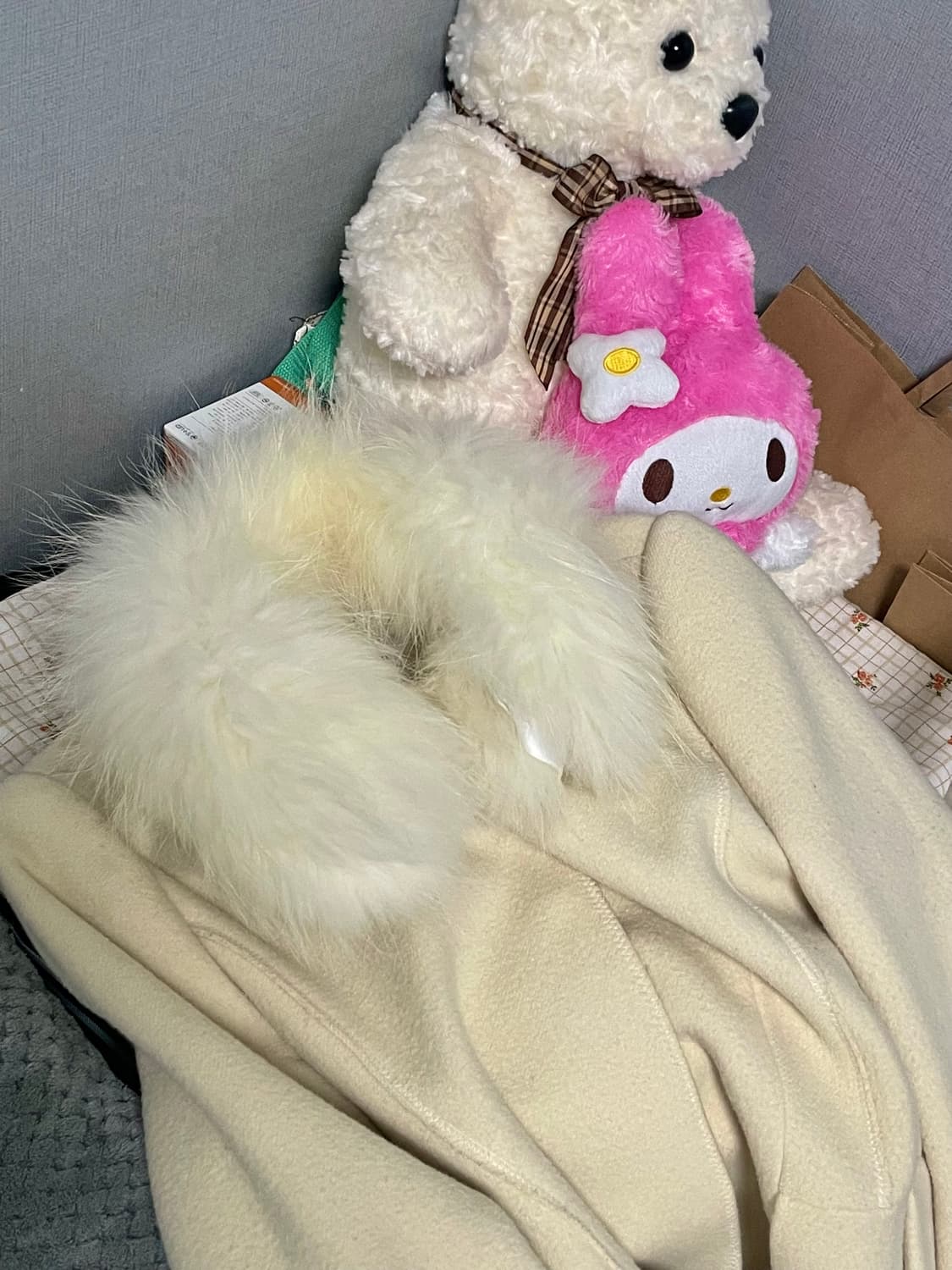 아이보리 코트 원피스코트 노카라 롱코트 퍼코트 연노랑 상품이미지1