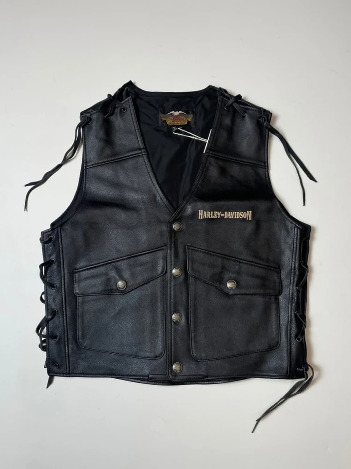 할리데이비슨 스컬 디스트레스드 가죽 스냅 조끼 PN9451 상품이미지3