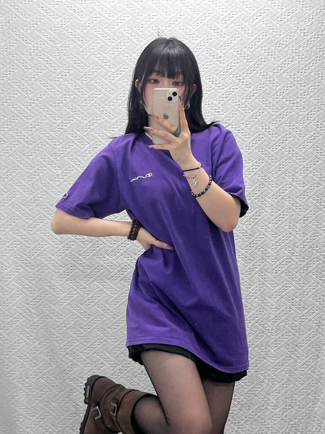챔피온 빈티지 캐주얼 라벤더 우베코어 오버핏 반팔티 L C11828 상품이미지2