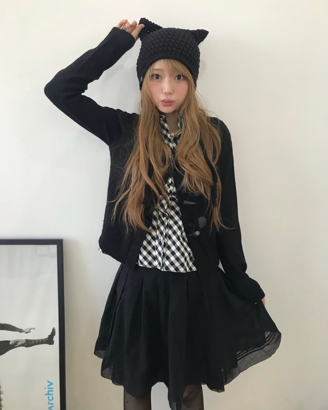 버버리 블랙 체크 퍼프 블라우스 무채색 코디 상품이미지1