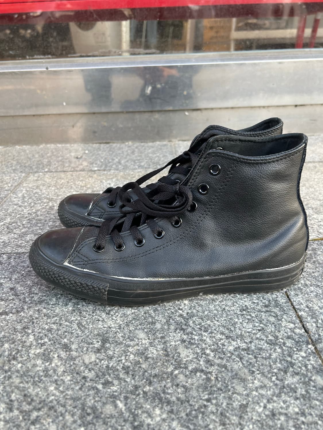 컨버스 올블랙 레더 하이 270size 상품이미지1