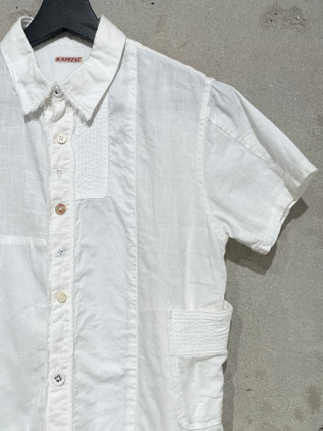 캐피탈 화이트 카트만두 패치워크 린넨 하프 셔츠 상품이미지3