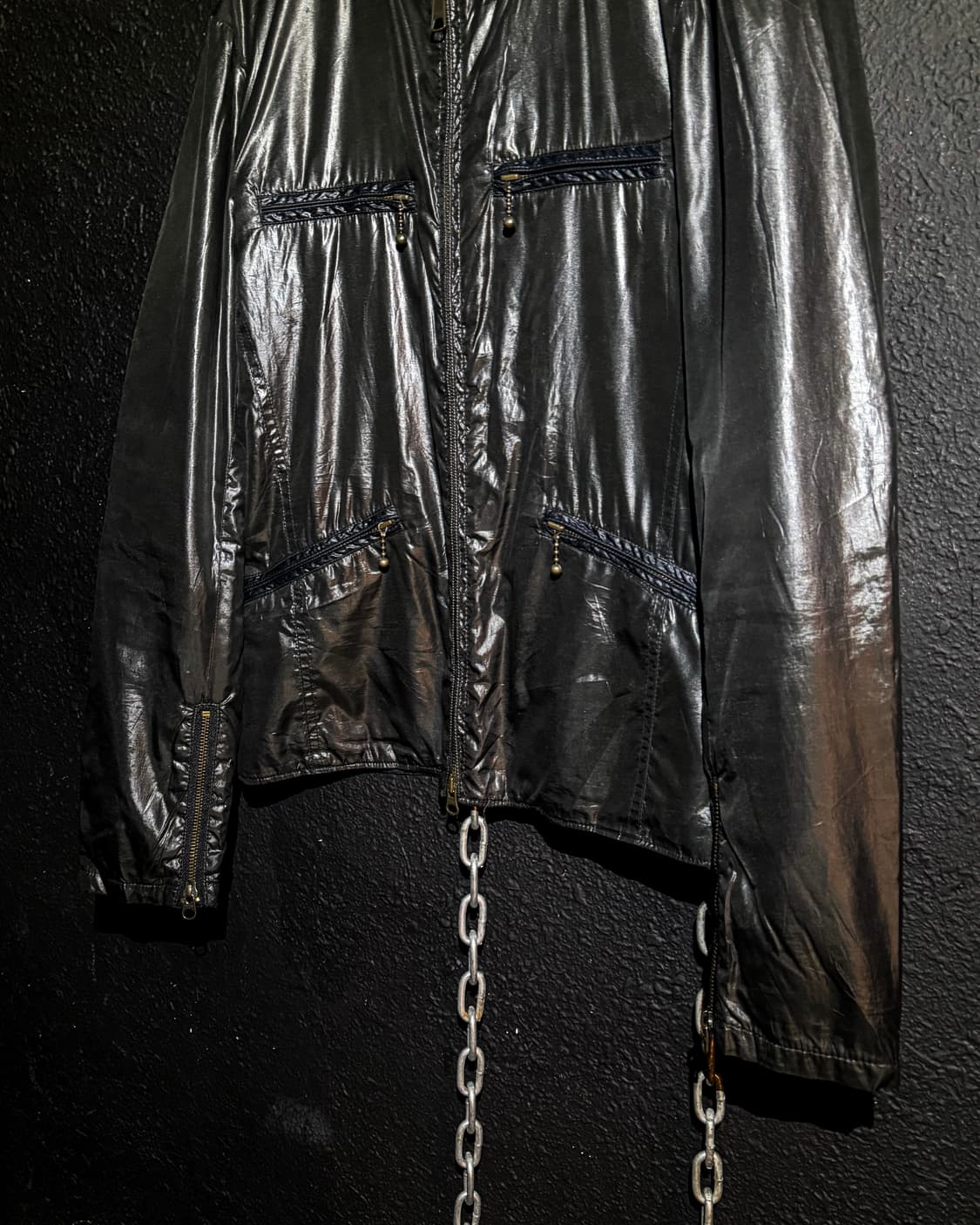 TAKEO KIKUCHI – Glossy Black Nylon Zip J 상품이미지4