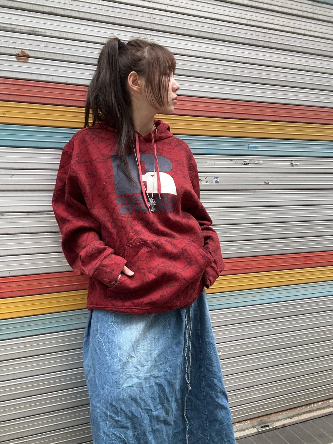 90s RUSSELL 올드스쿨 타이다이 버건디 후디 상품이미지1