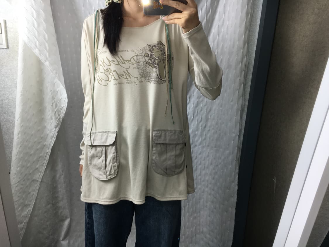 고양이 포켓 긴소매 티셔츠 상품이미지4