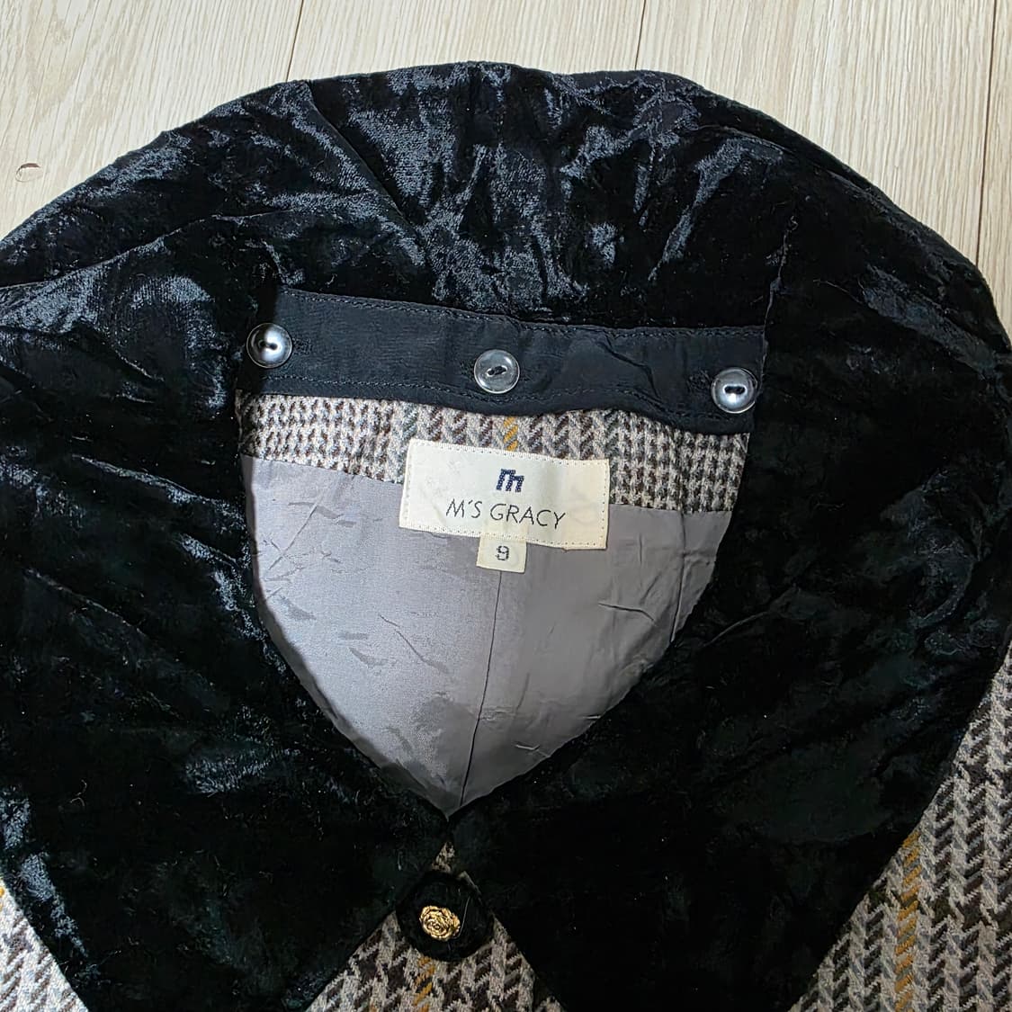 일본빈티지)히메라떼갸루st 체크벨벳 리본 트임 로맨틱 엑팜깔 코트 상품이미지6