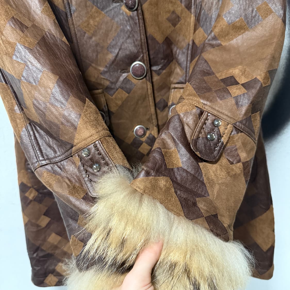 VTG 빈티지 브라운 패턴 폭스퍼 코트 자켓 상품이미지4