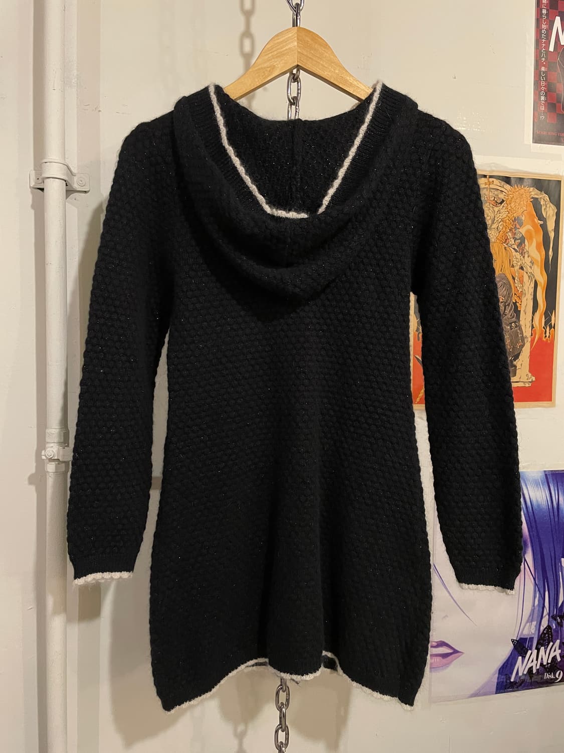 리본 글리터 블랙 후드 버튼 니트 자켓 러블리 상품이미지8