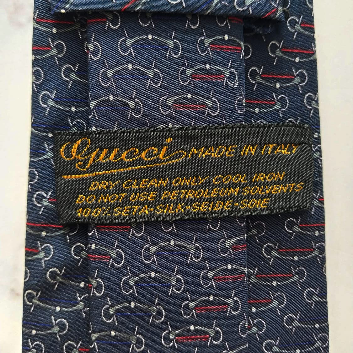 구찌 실크 네이비 홀스빗 패턴 넥타이 8.6cm A등급 K1861 상품이미지10