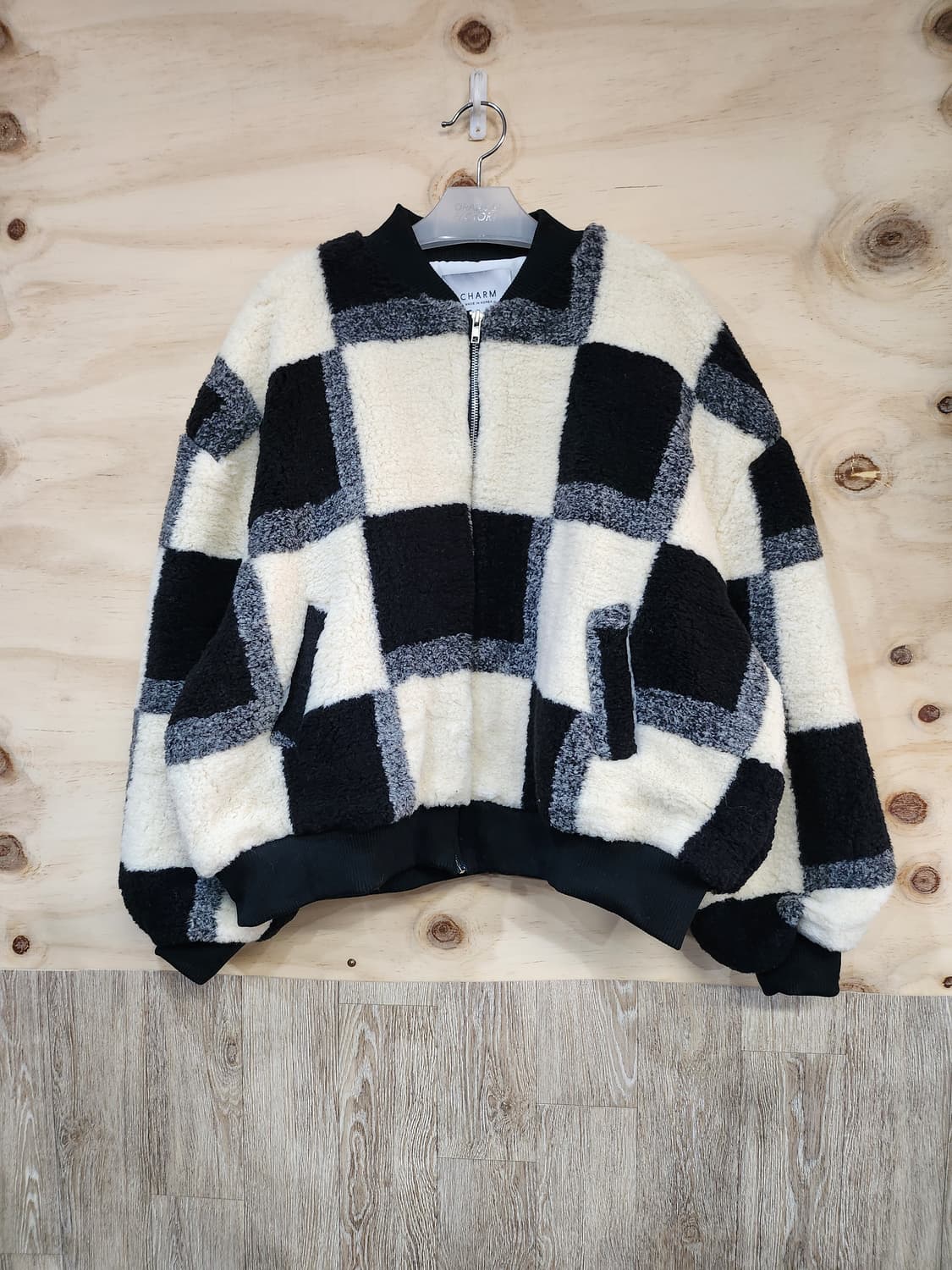 635) CHARM 체크 뽀글이 덤블 집업 자켓 상품이미지1