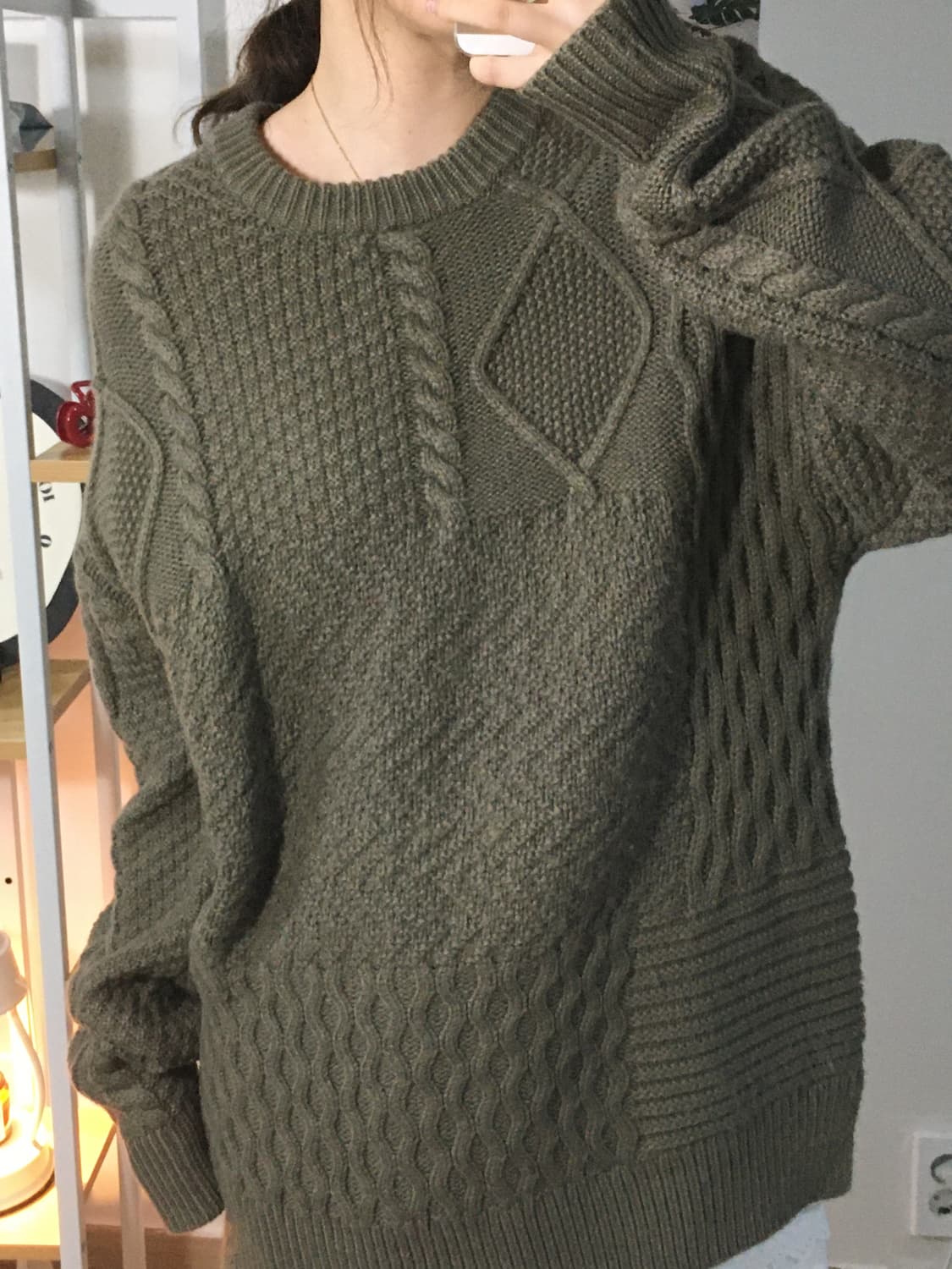 아메리칸홀릭 카키브라운 케이블니트 상품이미지3