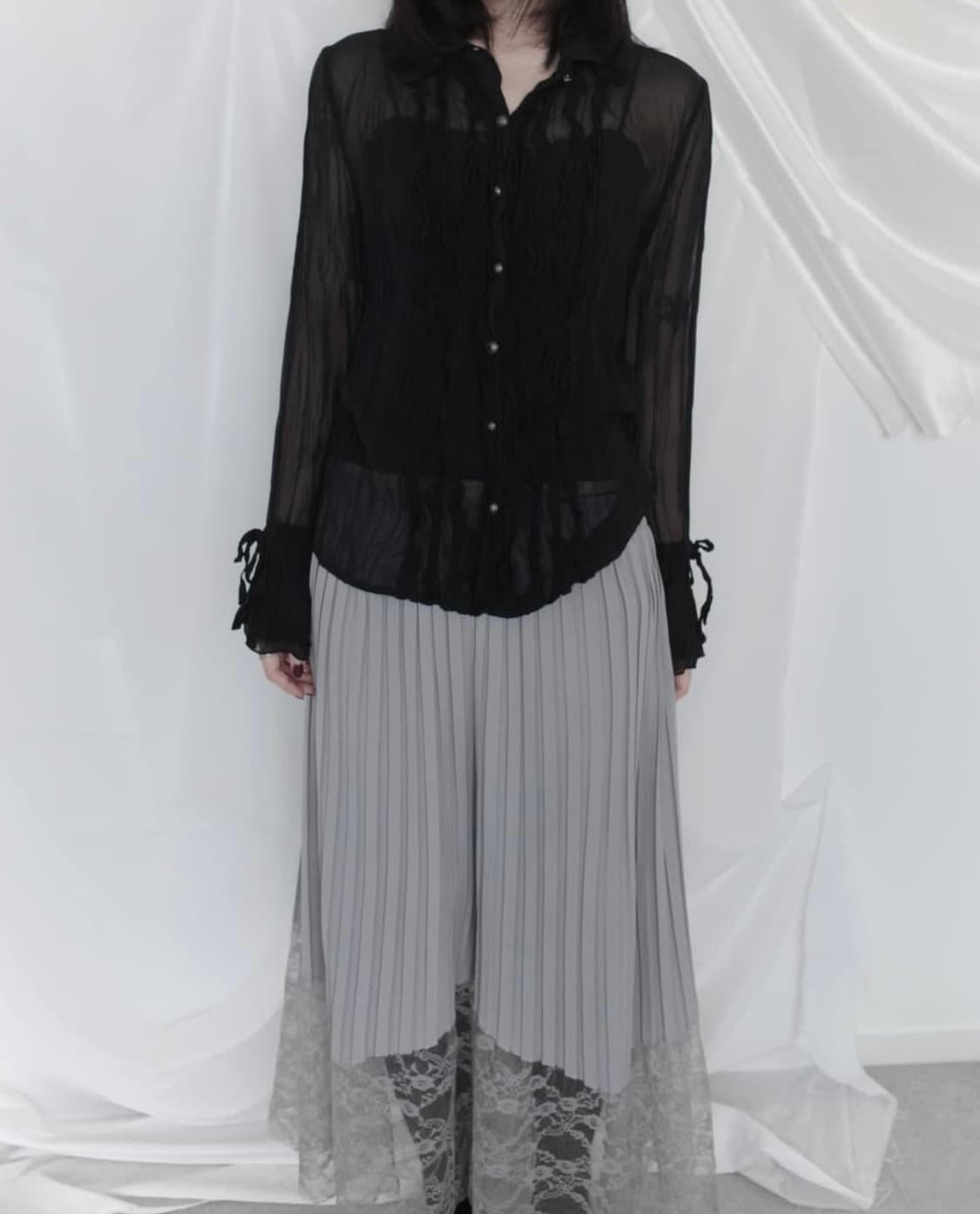 pleats see-through blouse 플리츠 시스루 블라우스  상품이미지6