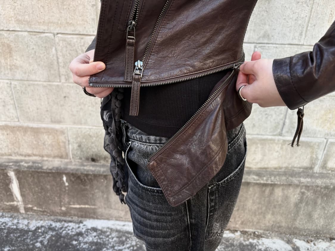 Brown zipper leather jacket 상품이미지5