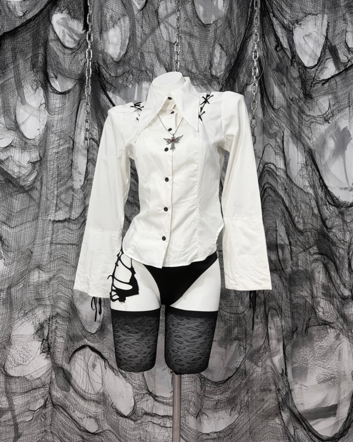 Gothic goth eyelet corset Detail shirt 상품이미지2