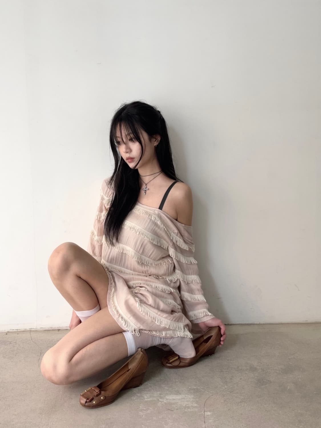 Tassel chic v-neck top & ops 상품이미지2