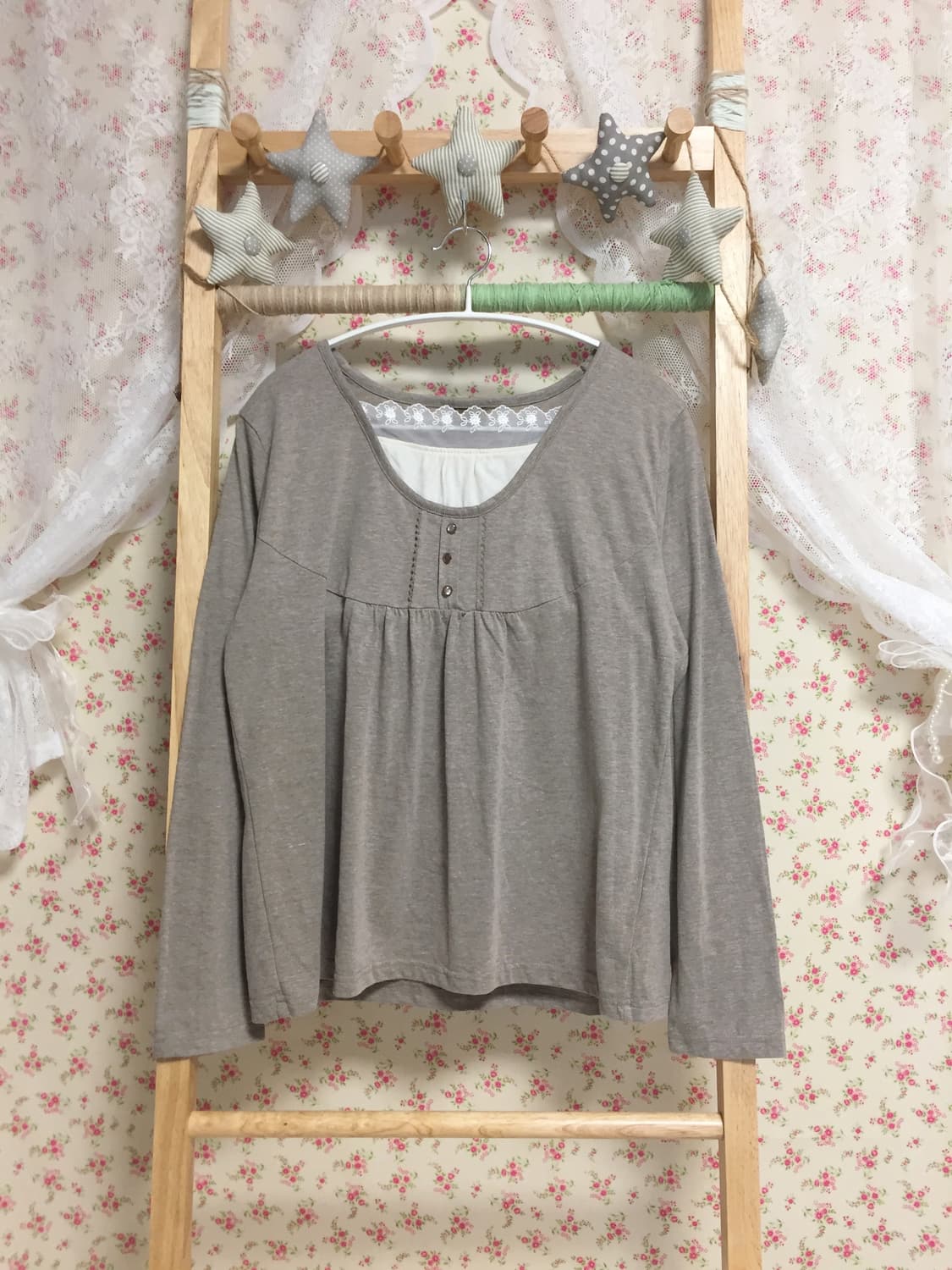 빈티지 모리걸 그레이브라운 레이어드 슬리브 상품이미지1