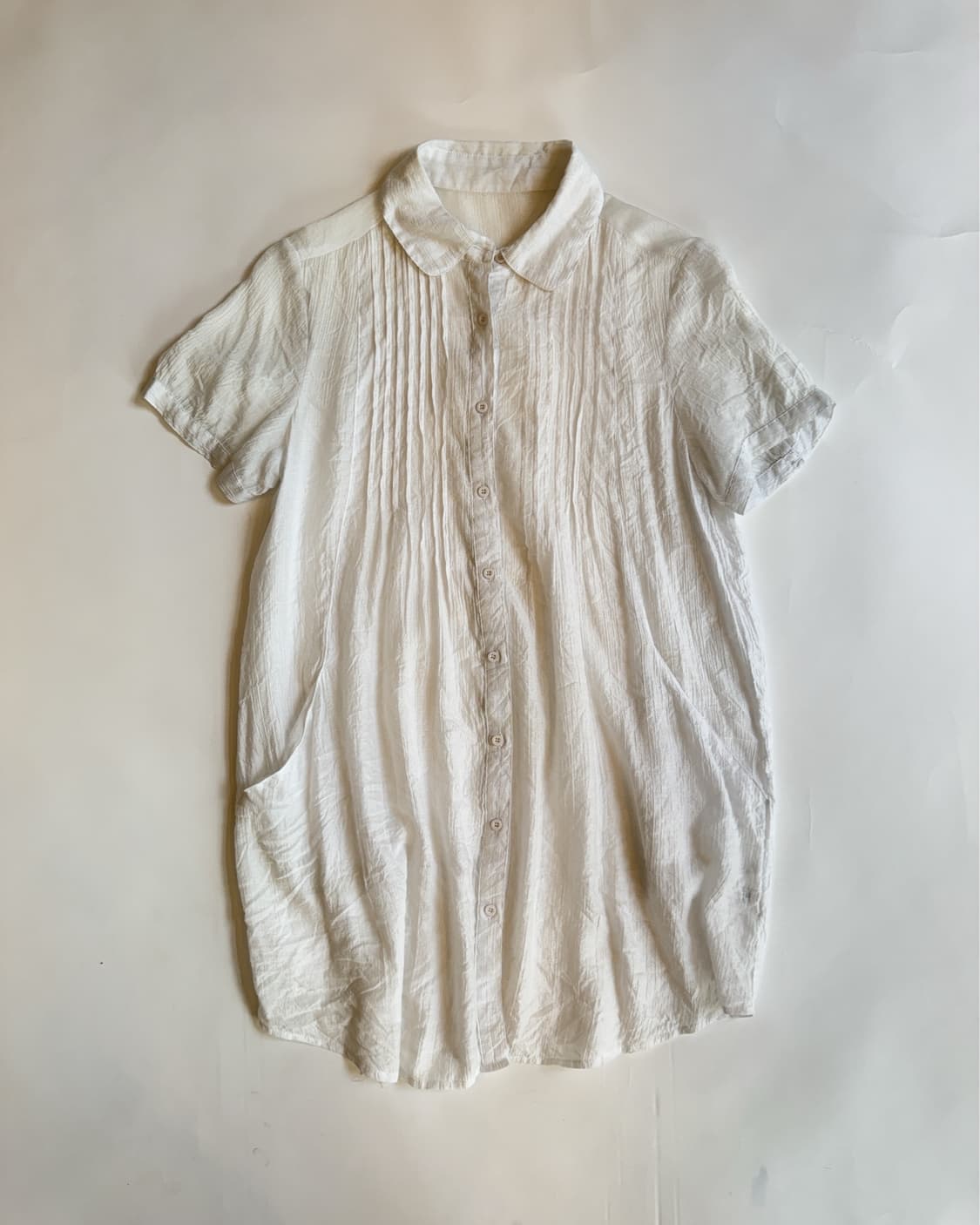 WHITE PLEATED SHORT SLEEVE BLOUSE   상품이미지1
