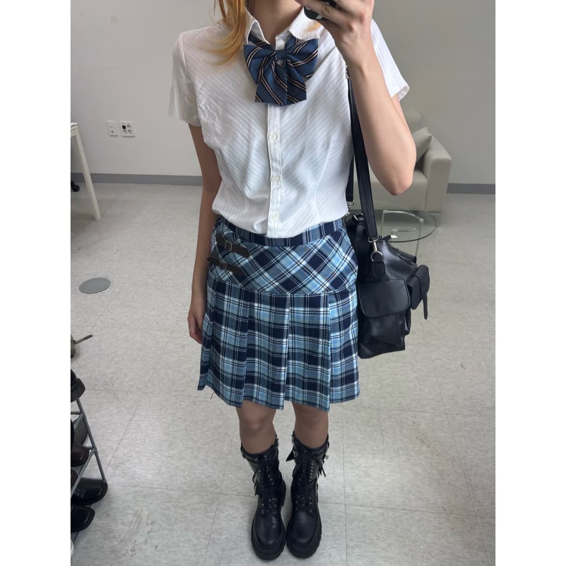빈티지 쿠미쿄쿠 블루 프레피 스커트 상품이미지3