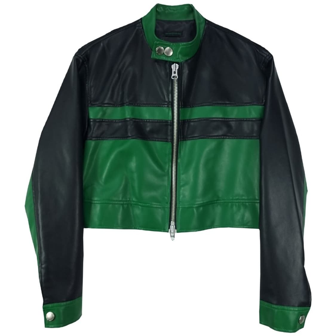 [더 아이덴티티프로젝트] 비건 레더 크롭 레이싱 바이커 자켓 M19011 상품이미지2