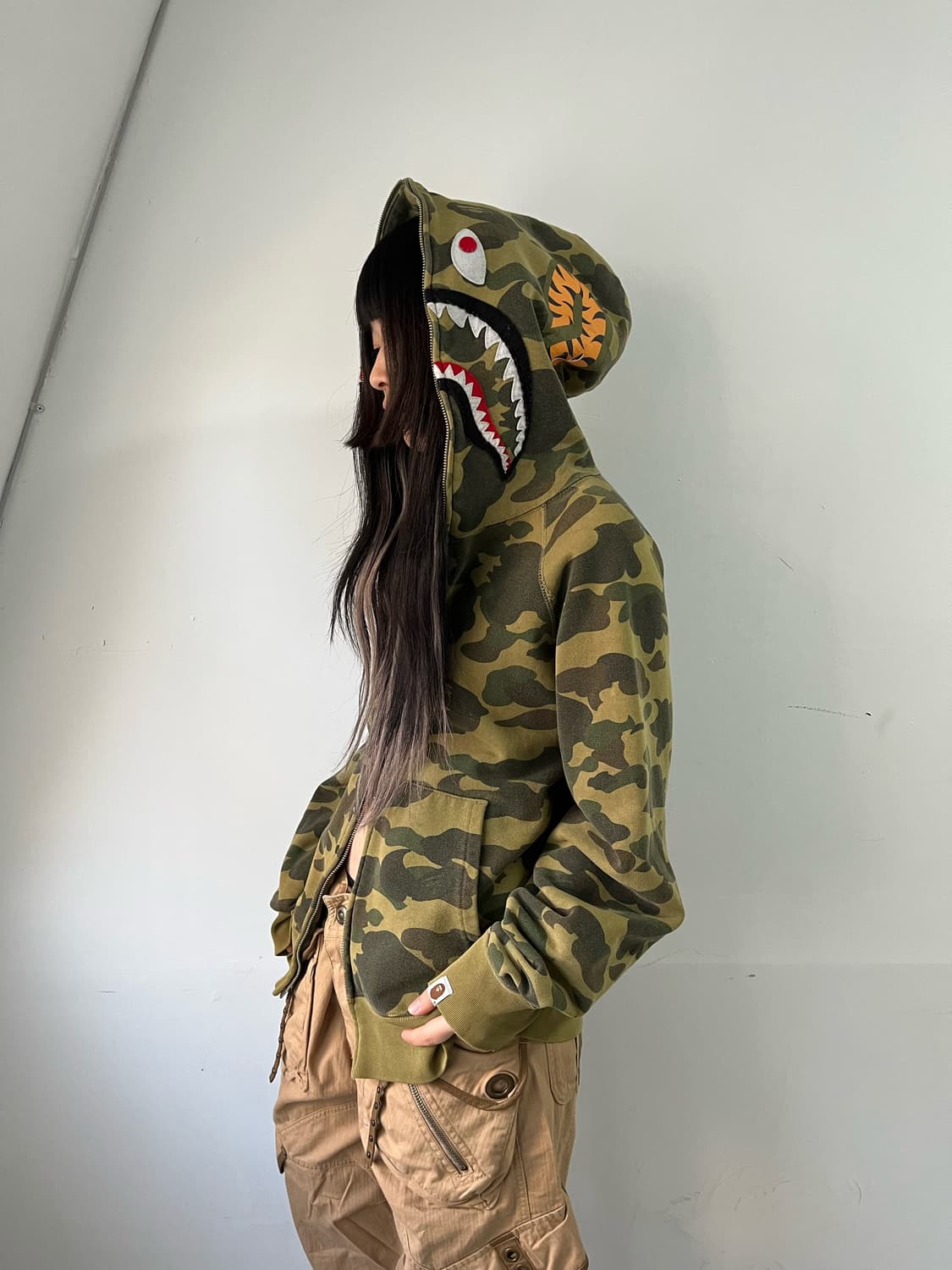 베이프 녹계 카모 샤크 후드집업 상품이미지2
