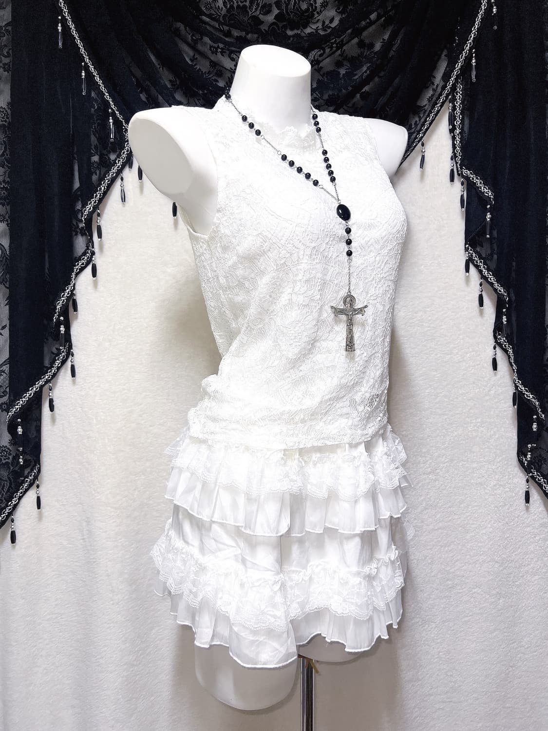로맨틱고딕 엔젤릭 로걀 갸루 화이트 레이스 홀터 슬리브리스 나시 페어리 상품이미지5