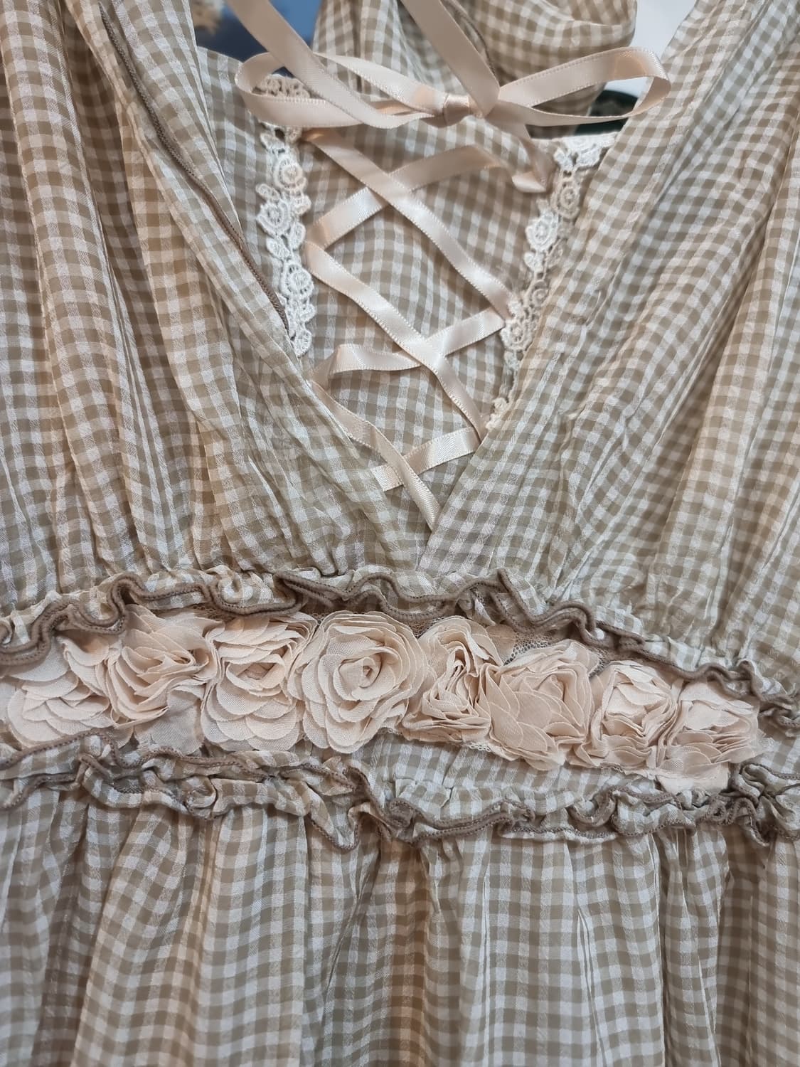 axes femme 베이지 체크 리본 코르셋 원피스 상품이미지2