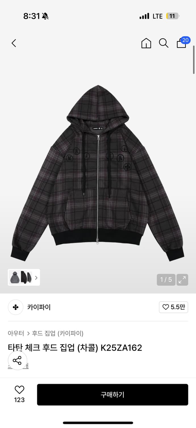 카이파이 타탄 체크 후드집업 차콜 상품이미지2