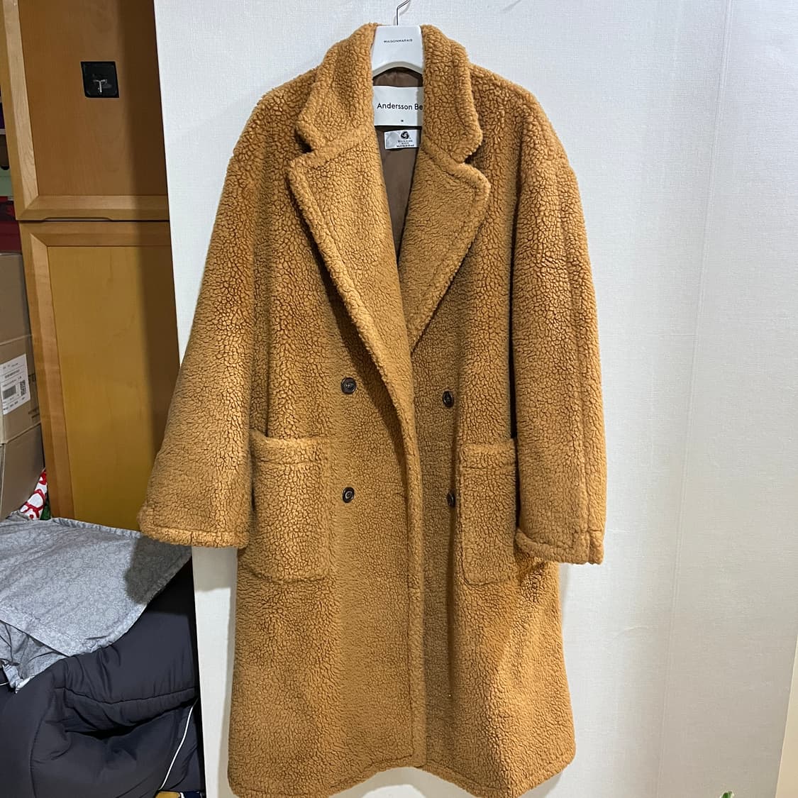 (M) 앤더슨벨 테디베어 울 더블 코트 카멜 브라운 상품이미지5