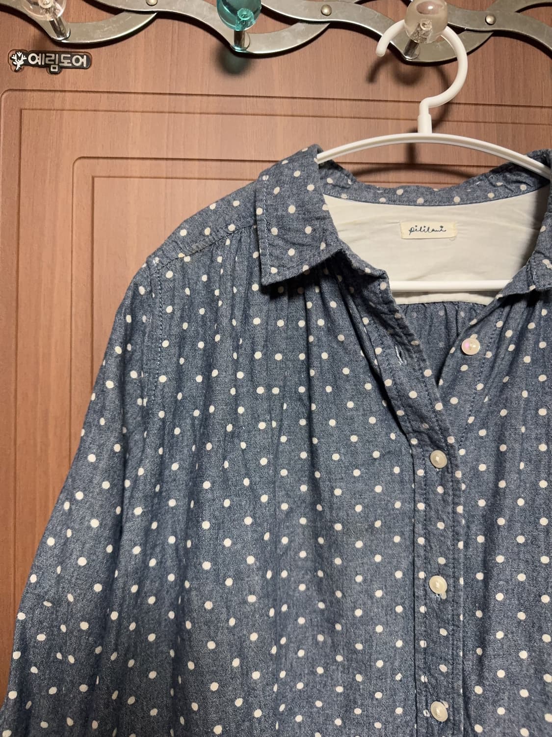 모리걸 하구미 스즈코 일본 빈티지 도트 데님 7부 셔츠 상품이미지2