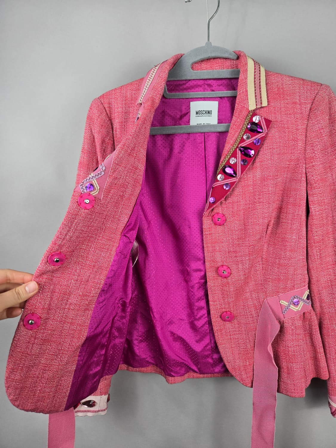 [무료배송]모스키노 화려한 빈티지 보석 장식 린넨 핑크 자켓 정품 상품이미지9