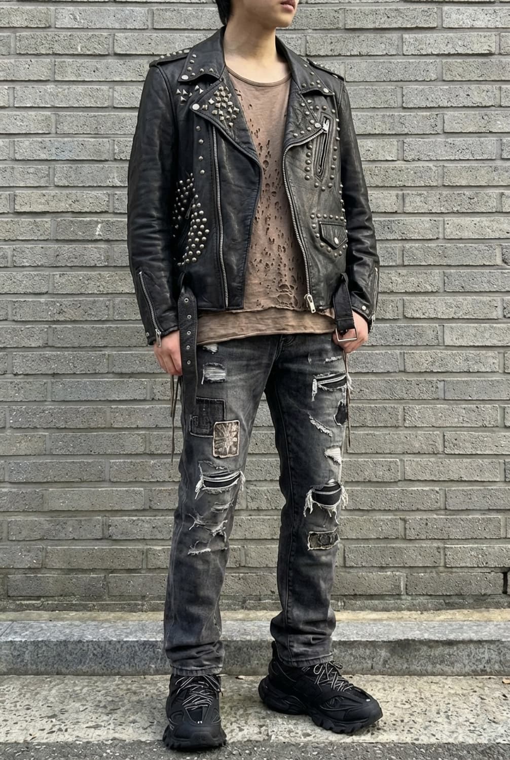 미하라야스히로 그런지 홀 데미지 이중레이어드 반팔 상품이미지2