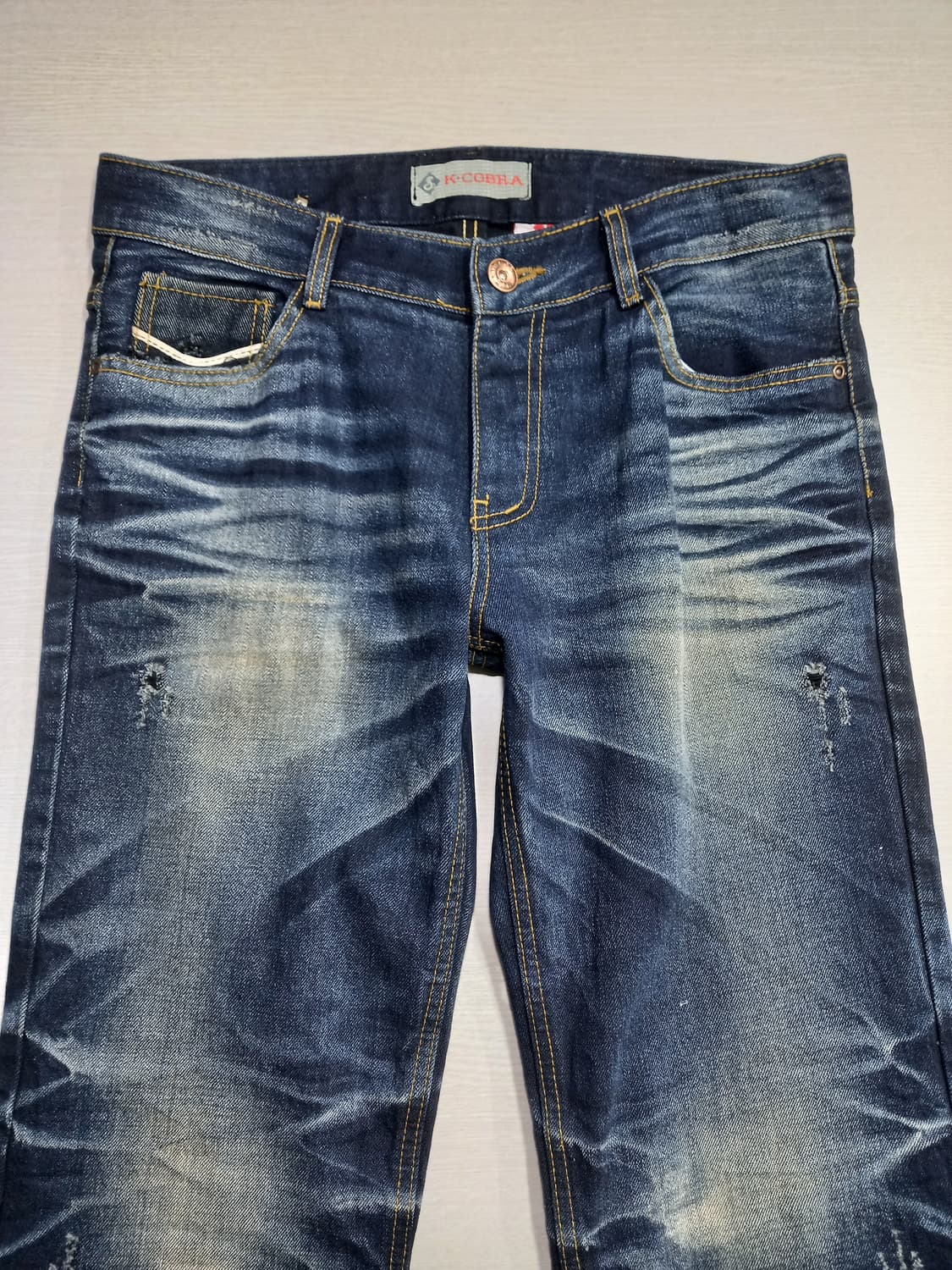 33 K.COBRA 데미지워싱 일자 배색진 진청 33-434 상품이미지3