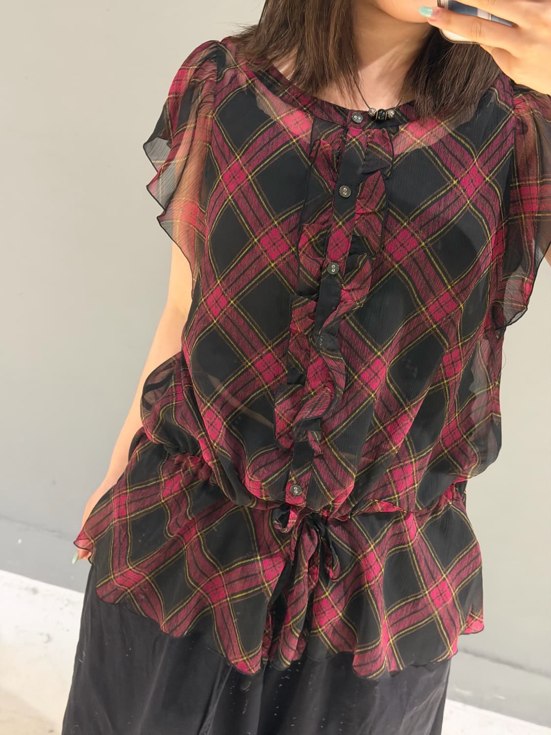 frill detail see-thorough blouse  상품이미지3