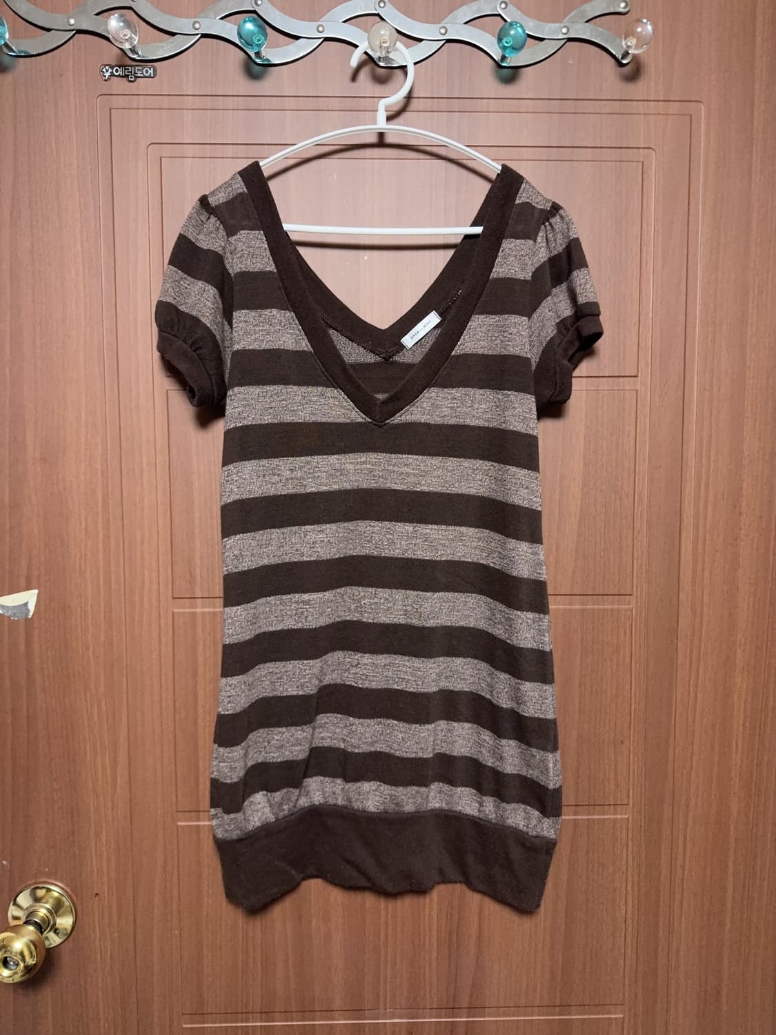 모리걸 하구미 일본 빈티지 브라운 도트 셔츠 스트라이프 반팔 티셔츠 상품이미지2