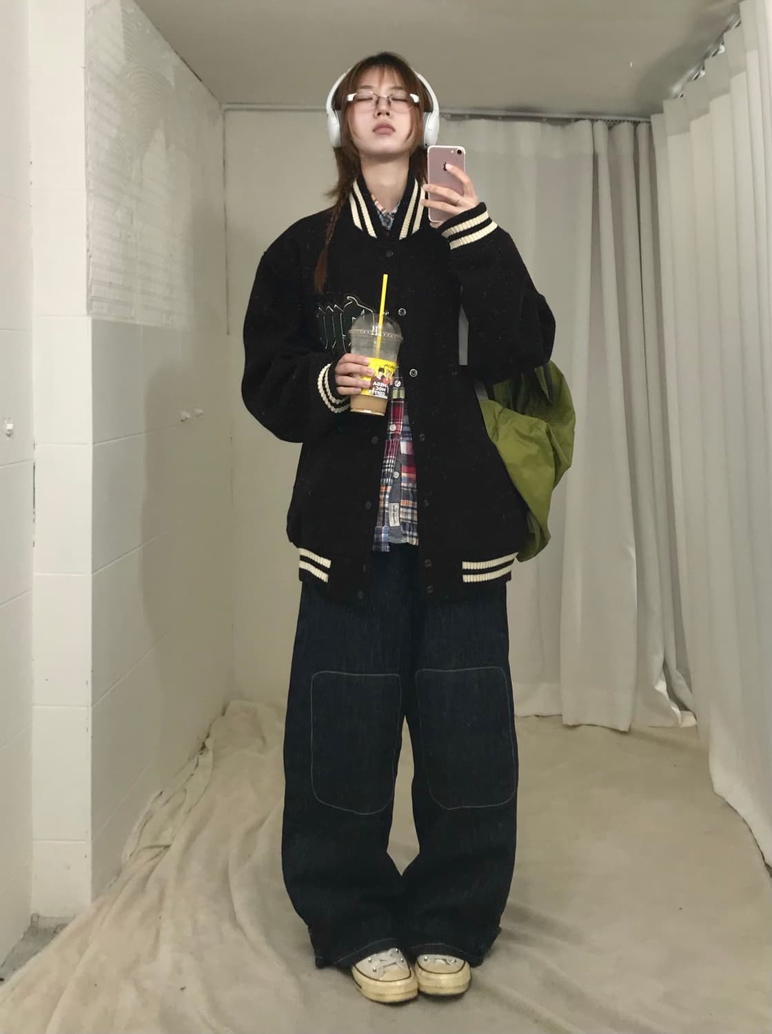 빈티지 딥 브라운 대학생 바시티 데일리 캐주얼 코디 세트 상품이미지2